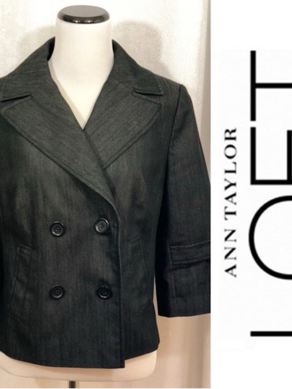 LOFT Women's Dark Gray Double-Breasted Cropped Blazer